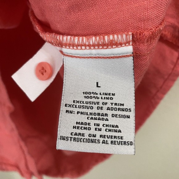 Nicole Miller Blouse Top Womens Large Linen Button Front Orange - Picture 7 of 8